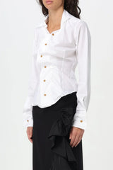 Keira Asymmetric Gathered Shirt - White