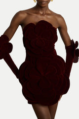 Kerio Floral Appliqué Velvet Mini Dress - Red