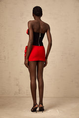 Héloïse red rose-appliqué top & skirt matching set