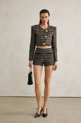 Éloïse metallic-threading cropped jacket