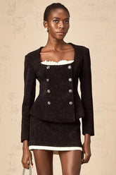 Hilaire black corduroy panelled top & skirt matching set