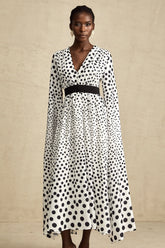 Brigitte white polka-dot slit-sleeve midi dress