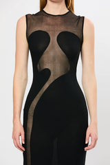 Carmina Mesh Paneled Maxi Bandage Dress - Black