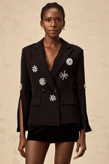 Geltrude black crystal-embellished slit-cuff blazer