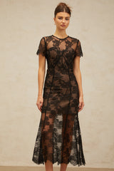 Célia floral-lace midi dress in Black
