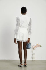 Calla faux-flower cut-out blouse & shorts matching set
