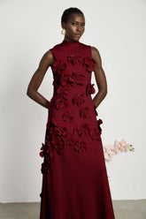 Magali bow-tie faux-flower embellished sleeveless maxi dress in Red