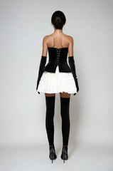 Abda Strapless Floral Layerd Velvet Mini Dress