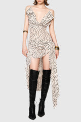 Lakena Asymmetrical Polka Dot Midi Dress