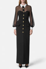 Krista Mesh Buttoned Maxi Shirt Dress