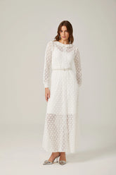 Aélis faux-pearl embellished lace-trim midi dress