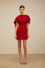 Constance wine-red cape-design A-line mini dress