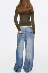 Emely Deconstructed Fake Two-piece Jeans - Blue