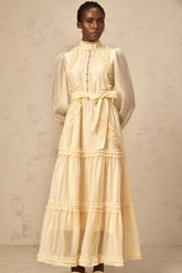 Marceline yellow ruffled-trim tiered midi dress