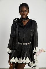 Delphine faux-pearl embellished mini dress in Black
