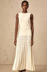 Donatienne white faux-pearl knitted maxi dress
