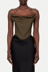 Balius Draped Satin Corset - Green