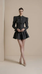 Arielle Noir Butterfly Puff Sleeve Top & Ruffle Skirt Set