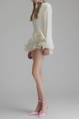 Blysse Floral Applique Pleat Corset Mini Dress