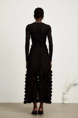 Hanna disc-design fringed maxi skirt in Black