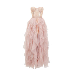 Eilís pink bustier mesh maxi dress