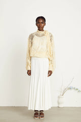 Anaïs pussy-bow embroidered tulle blouse