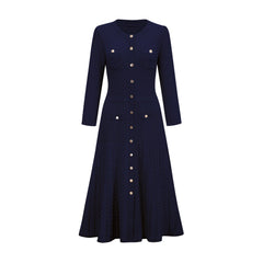 Élodie knitted long-sleeve midi dress in Blue