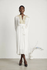 Élodie gold-trim pleated midi dress