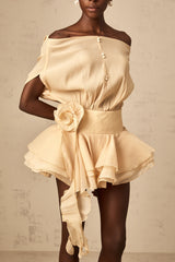 Amélie floral-appliqué flounced mini dress