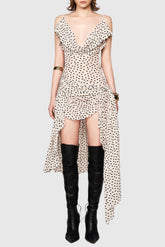 Lakena Asymmetrical Polka Dot Midi Dress