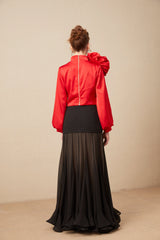 Constance red floral-appliqué top
