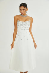 Melisande white embellished midi dress