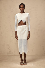 Constance white wavy woven top & skirt matching set