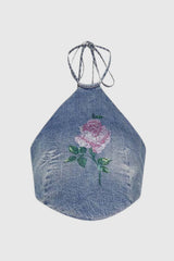 Kyra Halter Denim Top