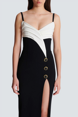 Bruna Two-Tone Split Maxi Bandage Dress