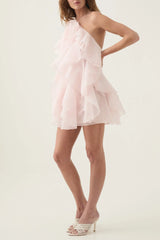 Caysie Halter Floral Ruffle Layered Mini Dress - Pink