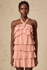 Briar pink tiered halterneck mini dress