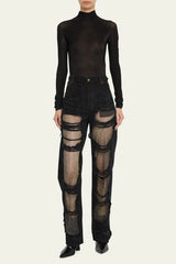 Ainsley Crystal Mesh Straight-Leg Jeans
