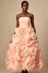 Leane pink off-shoulder 3d-petal tulle midi dress