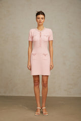 Eugénie pink beaded knit mini dress