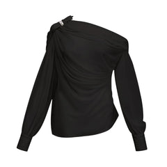 Andrea asymmetric tulle blouse & skirt matching set in Black
