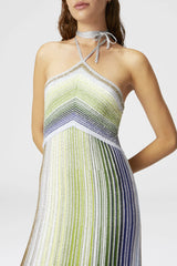 Fltya Halter Metallic Gradient Knit Maxi Dress - Green