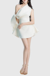 Calwa Asymmetric One Shoulder Flare Mini Dress