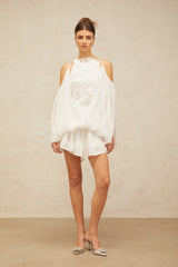 Mailys white floral-lace voile top & shorts matching set