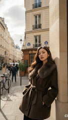 Maison Celie Chic Fur-Collar Wrap Coat
