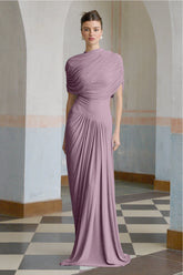 Catherine asymmetric pleated maxi dress in Purple