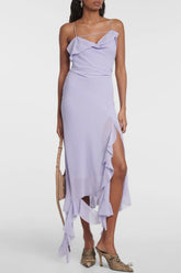 Kenzia Asymmetric Ruffle Midi Dress - Purple