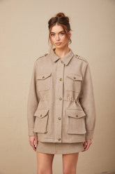 Clarisse khaki wool twill jacket & culottes matching set
