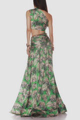 Linzie One Shoulder Leave Print Two Piece Set