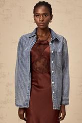 Joséphine blue embellished vertical-stripe denim shirt